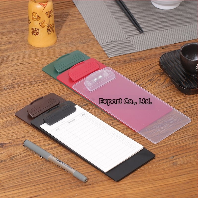 Plastikinis meniu laikiklis su 6 skylėmis užpakalyje, skirtas A5 popieriui, spaustuko dydis 9