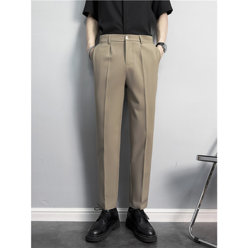 Slim-fit egyenes szabású kosztümnadrág – gyűrődésmentes, nem vasalható, középső derék, gombos záródás, 90% poliészter, mikroelasztikus keverék