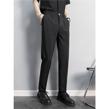 Slim-fit egyenes szabású kosztümnadrág – gyűrődésmentes, nem vasalható, középső derék, gombos záródás, 90% poliészter, mikroelasztikus keverék