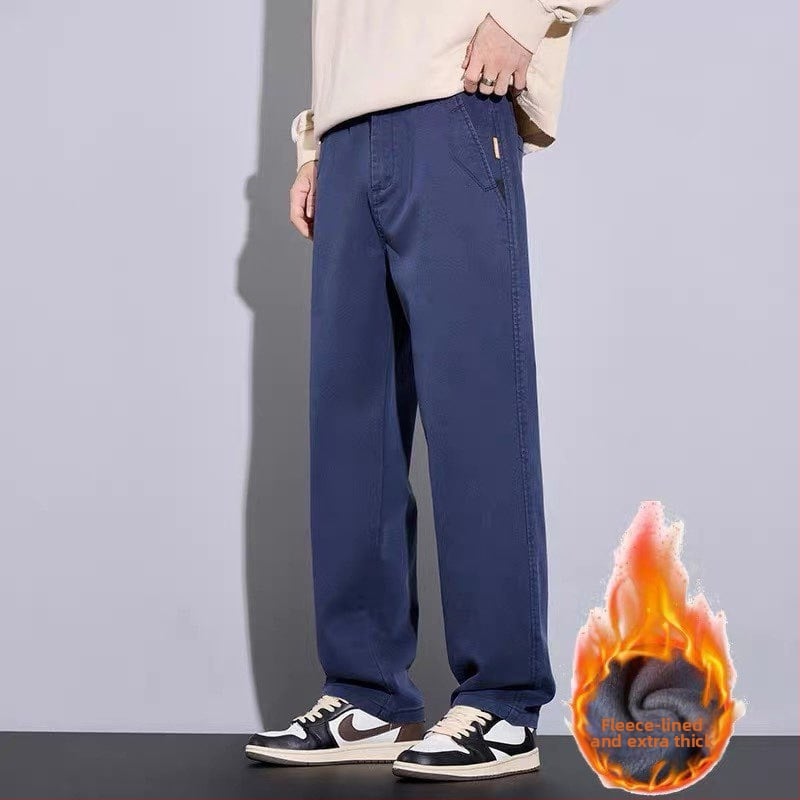 Férfi Lyocell anyagú nadrág fleece-belelt, egyenes szabású, középmagas derék, cipzáras és övvel, téli viselet