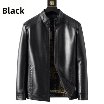 Férfi PU bőrdzseki, stand-up gallérral, lazább szabás, fleece bélés