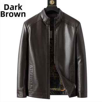 Férfi PU bőrdzseki, stand-up gallérral, lazább szabás, fleece bélés