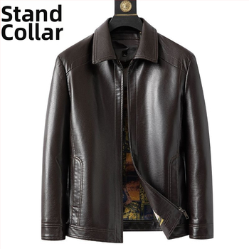 Férfi PU bőrdzseki, stand-up gallérral, lazább szabás, fleece bélés