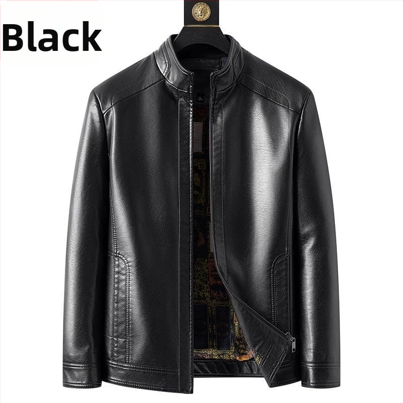 Férfi PU bőrdzseki, stand-up gallérral, lazább szabás, fleece bélés