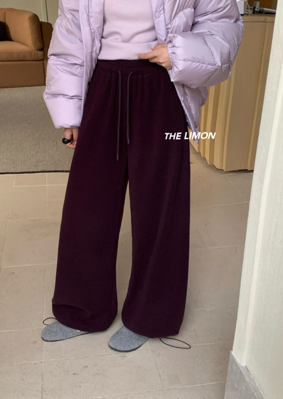 Γυναικείες casual παντελόνες με υψηλή μέση, κορδόνι, επένδυση φλίς, ίσιο κόψιμο, μείγμα πολυεστέρα