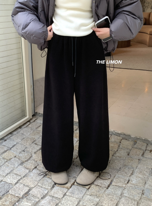 Γυναικείες casual παντελόνες με υψηλή μέση, κορδόνι, επένδυση φλίς, ίσιο κόψιμο, μείγμα πολυεστέρα