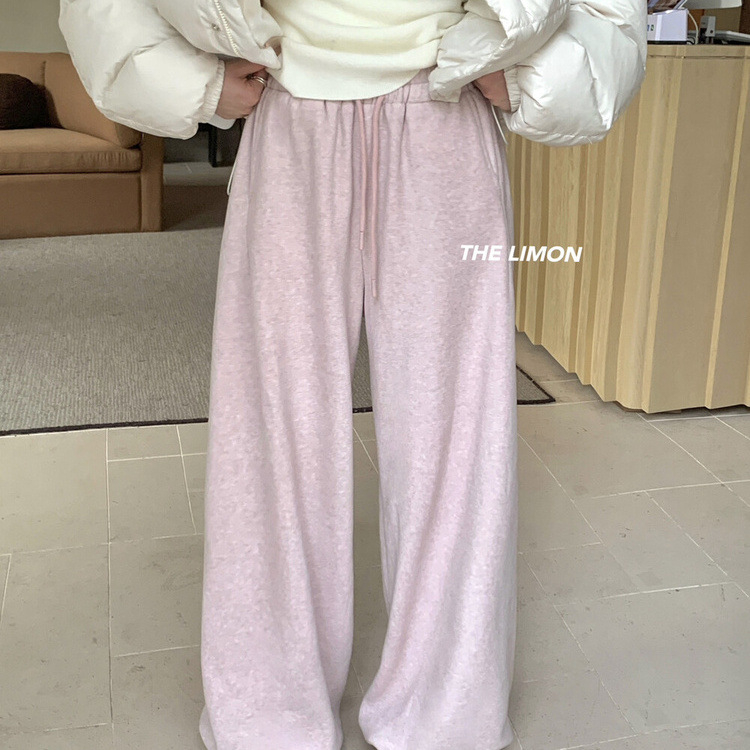 Γυναικείες casual παντελόνες με υψηλή μέση, κορδόνι, επένδυση φλίς, ίσιο κόψιμο, μείγμα πολυεστέρα