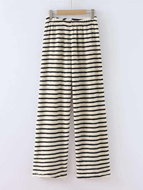 Fleece-béléssel ellátott, széles szabású nadrág csíkos mintával, természetes derékrész, tél 2025