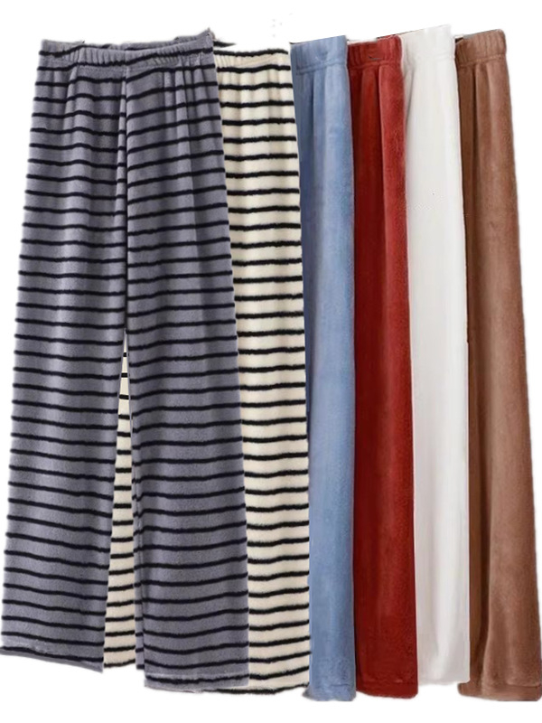 Fleece-béléssel ellátott, széles szabású nadrág csíkos mintával, természetes derékrész, tél 2025