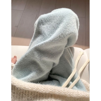 Pantaloni largi pentru femei, căptușiți cu Mink Velvet, tricot, talie înaltă, iarnă 2025