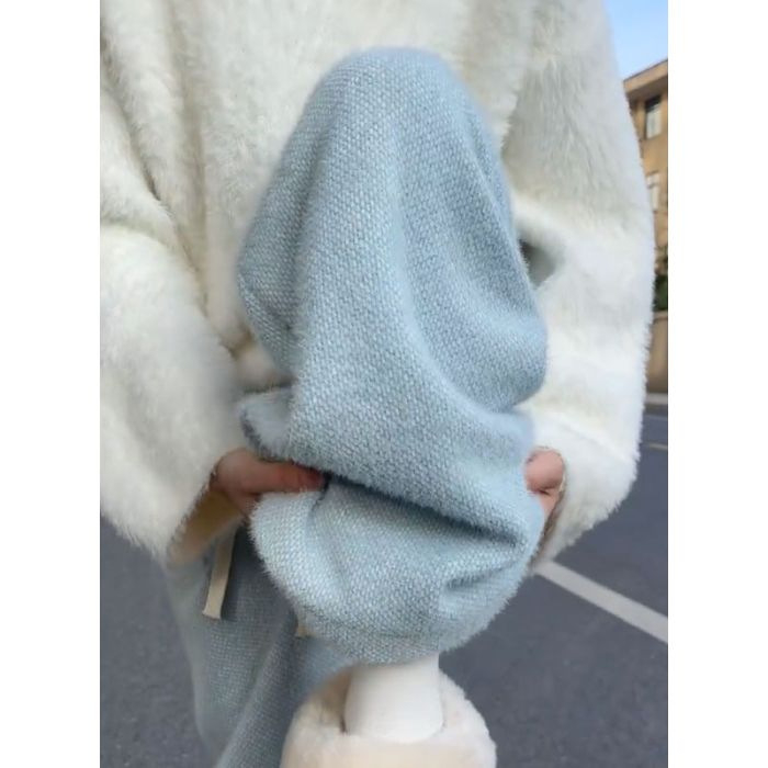 Pantaloni largi pentru femei, căptușiți cu Mink Velvet, tricot, talie înaltă, iarnă 2025