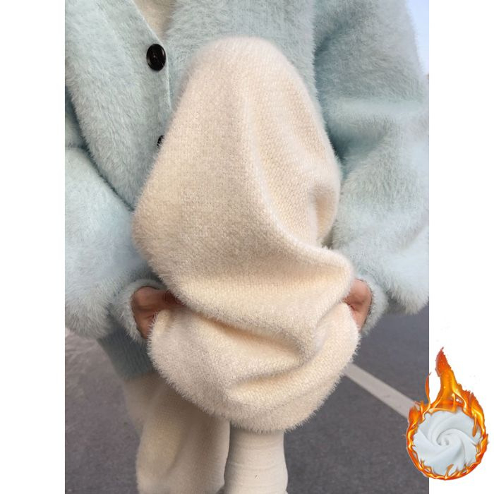 Pantaloni largi pentru femei, căptușiți cu Mink Velvet, tricot, talie înaltă, iarnă 2025