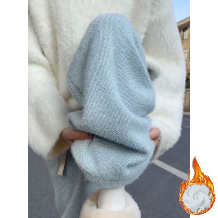 Pantaloni largi pentru femei, căptușiți cu Mink Velvet, tricot, talie înaltă, iarnă 2025