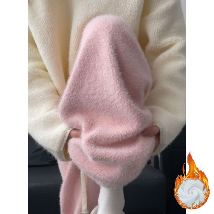 Pantaloni largi pentru femei, căptușiți cu Mink Velvet, tricot, talie înaltă, iarnă 2025