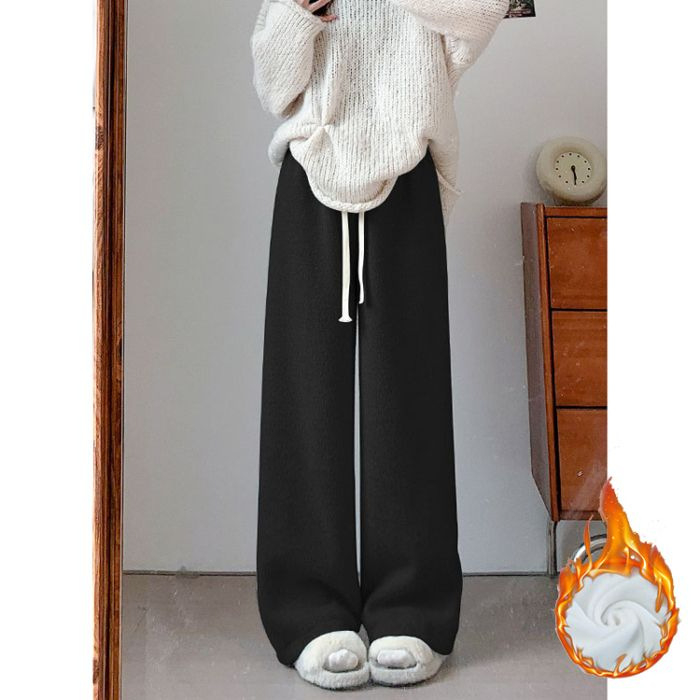 Pantaloni largi pentru femei, căptușiți cu Mink Velvet, tricot, talie înaltă, iarnă 2025