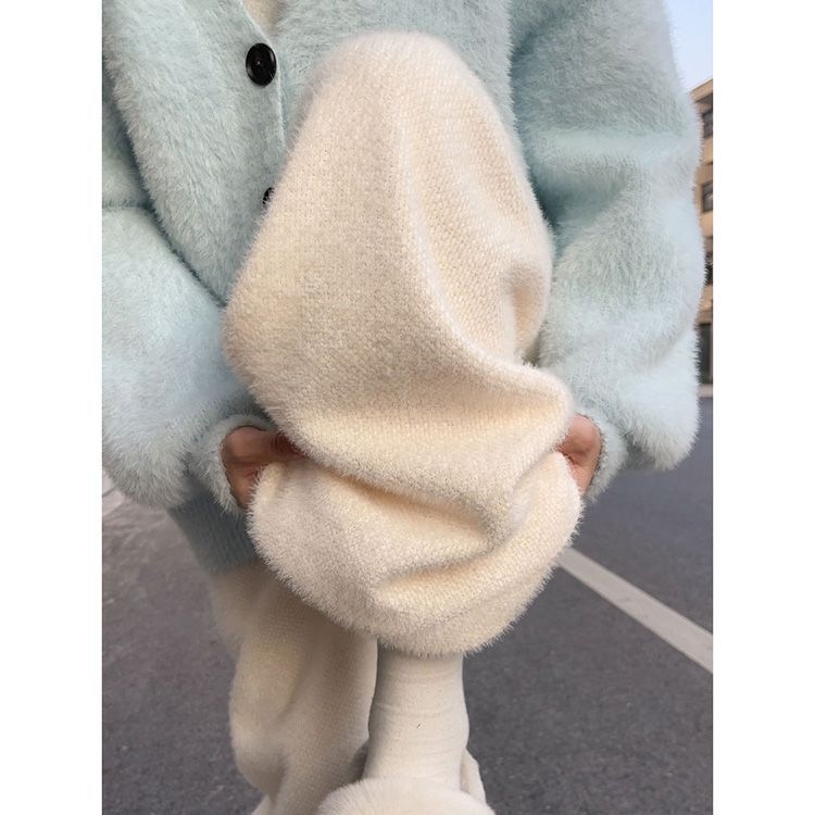 Pantaloni largi pentru femei, căptușiți cu Mink Velvet, tricot, talie înaltă, iarnă 2025