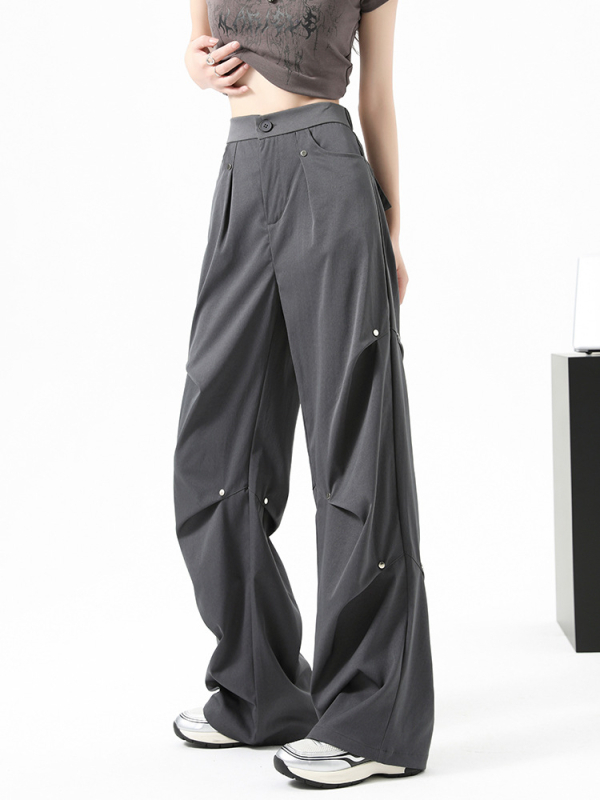 Pantaloni cargo cu nituri, talie inalta, captusiti cu fleece, croiala dreapta, poliester