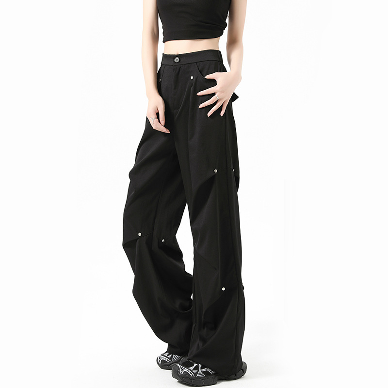 Pantaloni cargo cu nituri, talie inalta, captusiti cu fleece, croiala dreapta, poliester