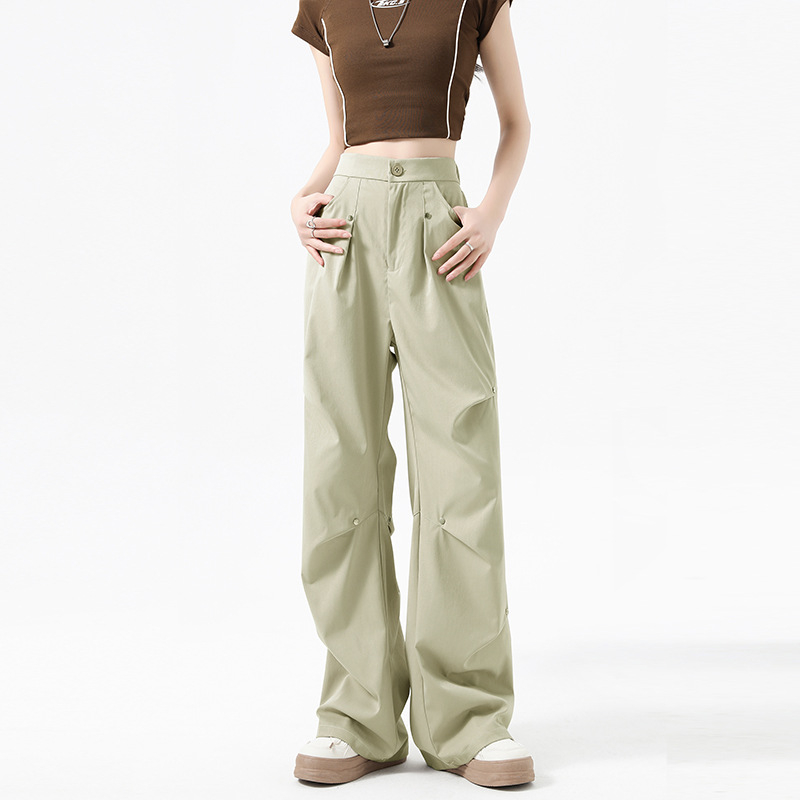 Pantaloni cargo cu nituri, talie inalta, captusiti cu fleece, croiala dreapta, poliester