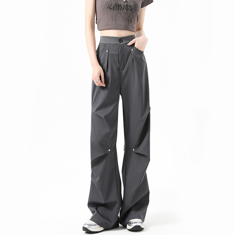 Pantaloni cargo cu nituri, talie inalta, captusiti cu fleece, croiala dreapta, poliester