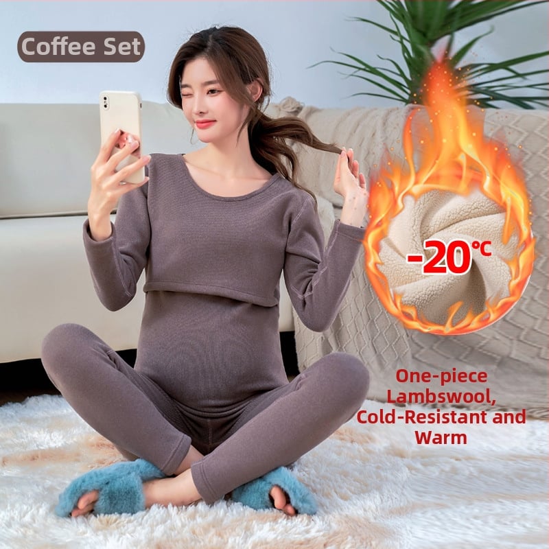 Māmiņām paredzēts termālais apģērbu komplekts ar flisa odeli, garas piedurknes, zīdīšanas piekļuve, poliestera/elastāna maisījums.