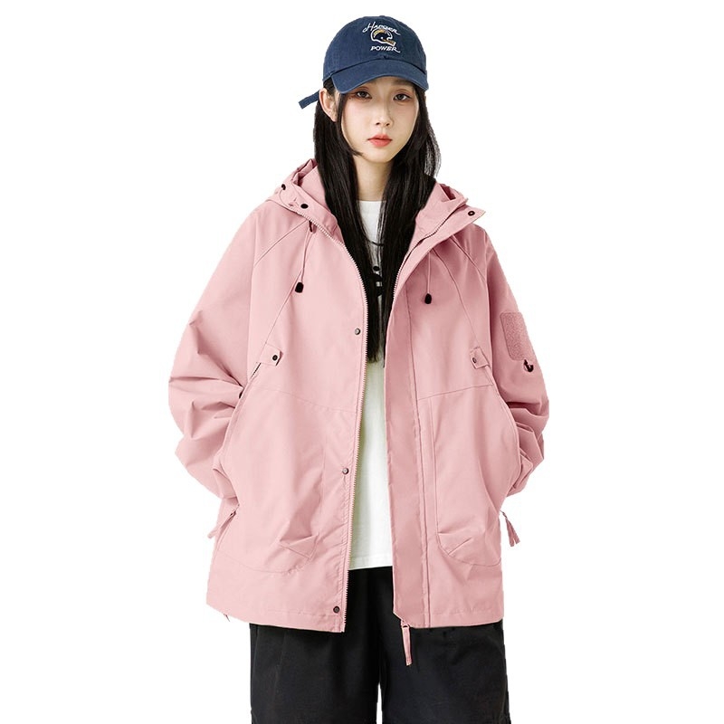 Дамско яке с качулка от полиестер, тънко, средна дължина, цип, градски стил