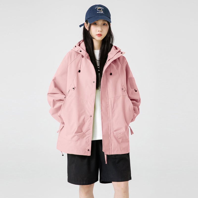 Дамско яке с качулка от полиестер, тънко, средна дължина, цип, градски стил