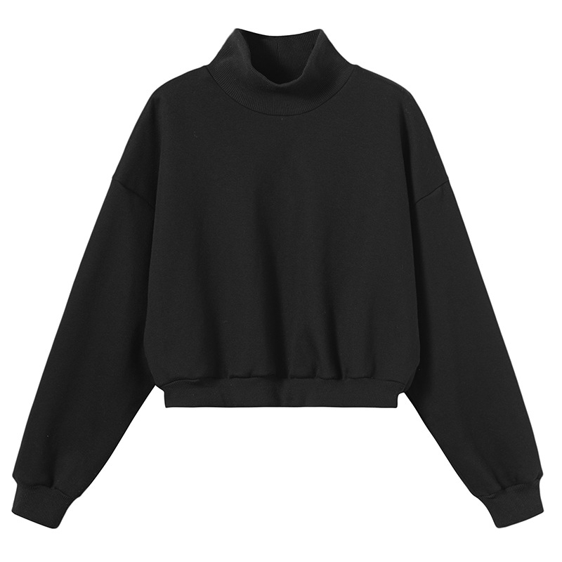Damski pulover slobodnog kroja s poluvoim ovratnikom, fleece podstava za toplinu, više od 95% pamuka, kratki model