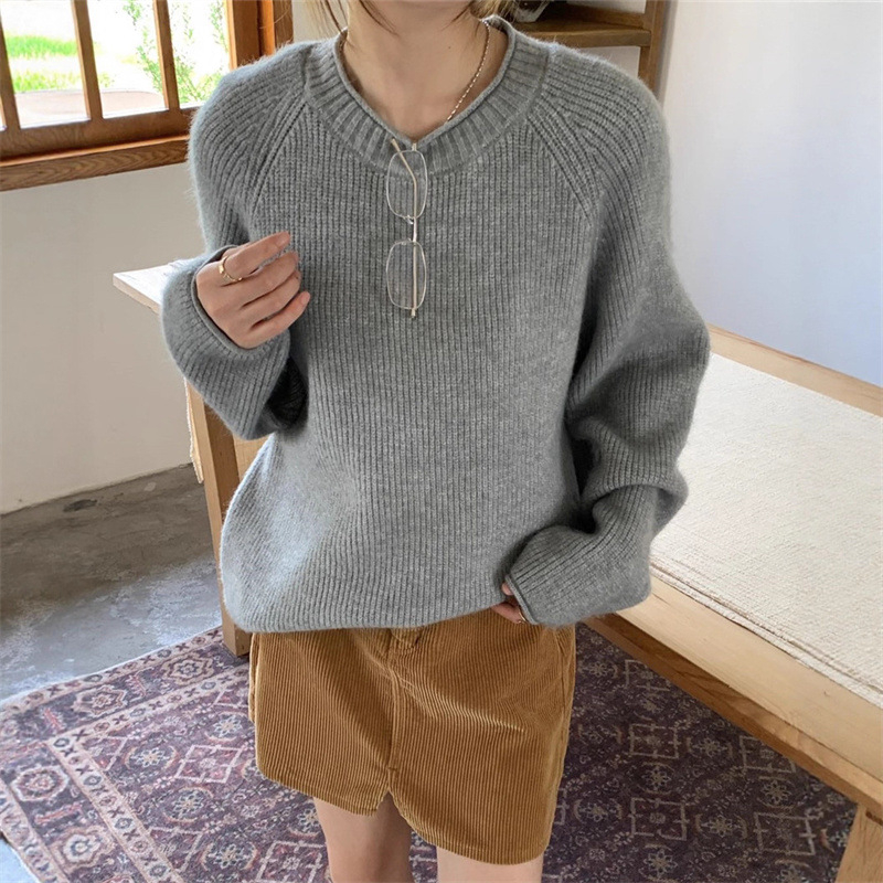 Kötött pulóver kerek nyakkal, hosszú ujjú, Spandex-kötött anyag — őszi 2025