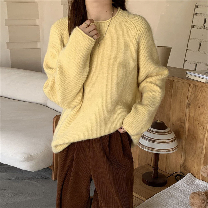 Kötött pulóver kerek nyakkal, hosszú ujjú, Spandex-kötött anyag — őszi 2025