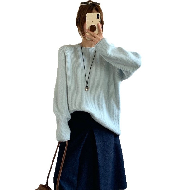 Kötött pulóver kerek nyakkal, hosszú ujjú, Spandex-kötött anyag — őszi 2025