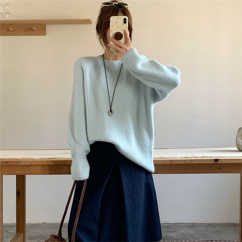 Kötött pulóver kerek nyakkal, hosszú ujjú, Spandex-kötött anyag — őszi 2025