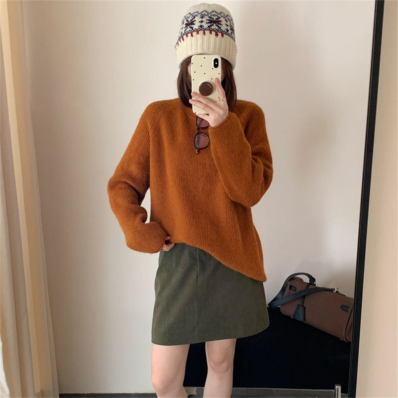 Kötött pulóver kerek nyakkal, hosszú ujjú, Spandex-kötött anyag — őszi 2025