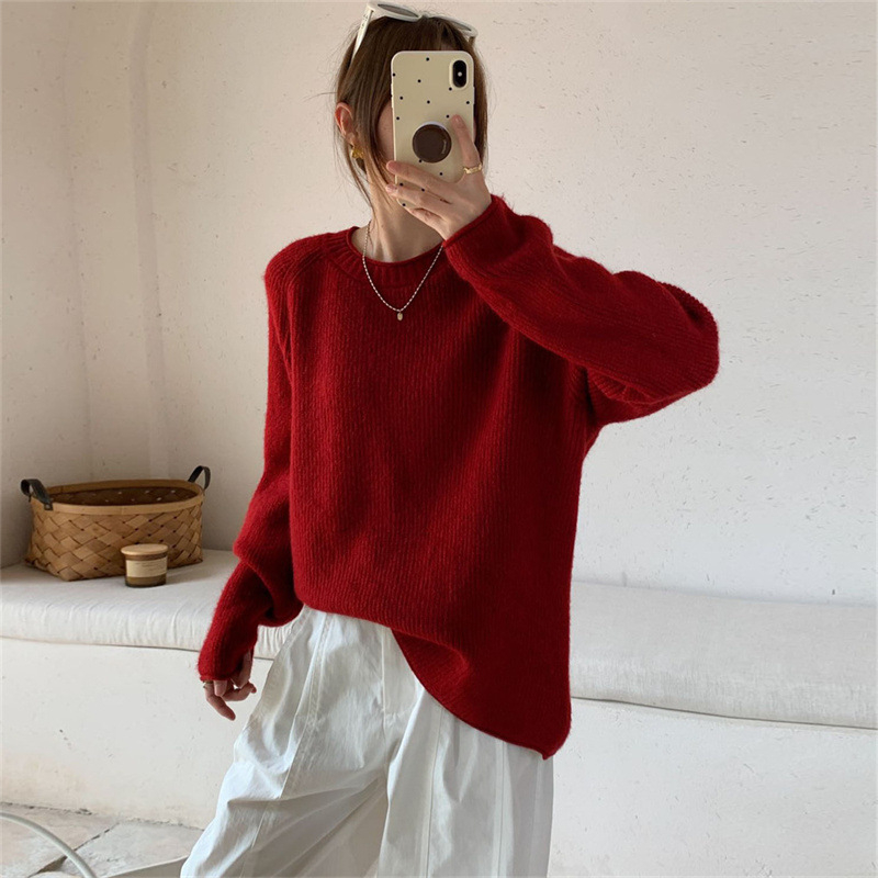 Kötött pulóver kerek nyakkal, hosszú ujjú, Spandex-kötött anyag — őszi 2025