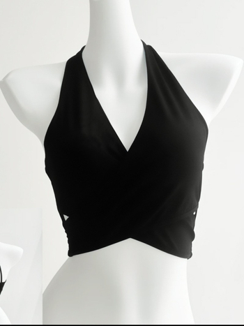 Top yoga damă cu decolteu adânc în V și sutien încorporat, respirabil, uscare rapidă, Nylon Spandex (80/20), croială scurtă, potrivire slim