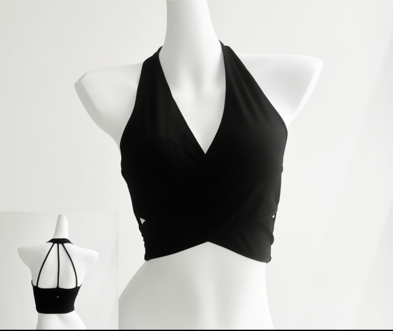 Top yoga damă cu decolteu adânc în V și sutien încorporat, respirabil, uscare rapidă, Nylon Spandex (80/20), croială scurtă, potrivire slim