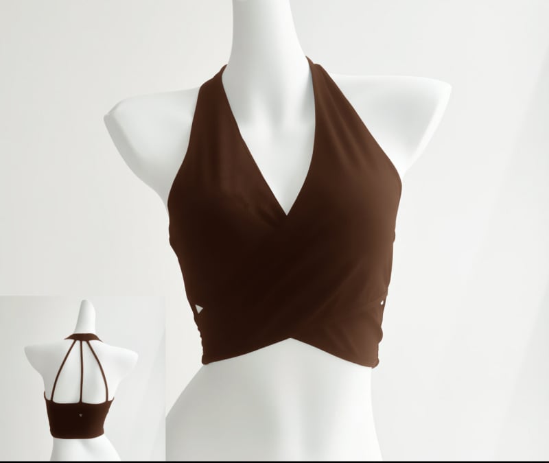 Top yoga damă cu decolteu adânc în V și sutien încorporat, respirabil, uscare rapidă, Nylon Spandex (80/20), croială scurtă, potrivire slim