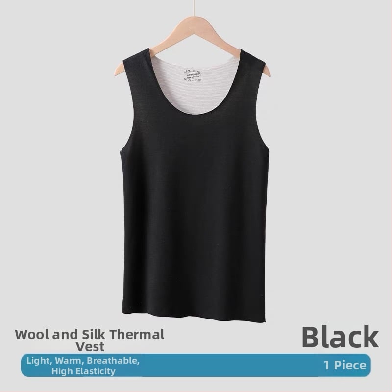 Topli vuneni svilenkasti prsluk, dvostruki melirani materijal, fleece podstava, okrugli ovratnik, debeli materijal 201-250 g/m², 90-95% poliestera.