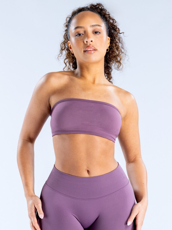 Elpojošs bezšuvju jogas tubo top bez plecu siksnas, īss griezums; neilona materiāls 90%, iekļauti krūšu spilventiņi