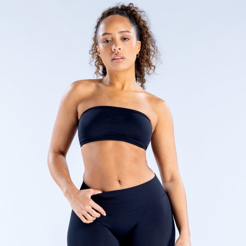 Elpojošs bezšuvju jogas tubo top bez plecu siksnas, īss griezums; neilona materiāls 90%, iekļauti krūšu spilventiņi