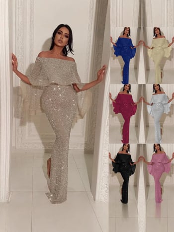 Egyvállas estélyi ruha flitterekkel, mellkas-kötéssel, hosszú ceruzaszabású, magas derék