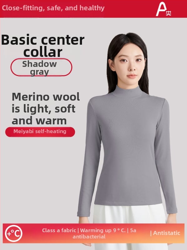 Ženski vuneni termalni bazni gornji sloj s polugornjem, dugi rukavi, debeli materijal 251–300 g/m², antibakterijski