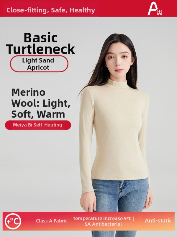 Ženski vuneni termalni bazni gornji sloj s polugornjem, dugi rukavi, debeli materijal 251–300 g/m², antibakterijski