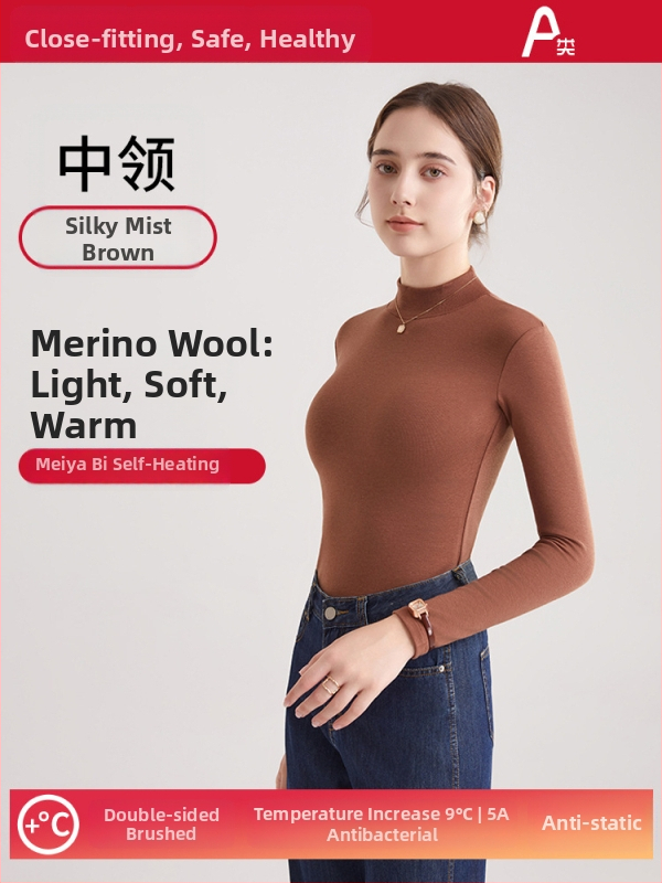 Ženski vuneni termalni bazni gornji sloj s polugornjem, dugi rukavi, debeli materijal 251–300 g/m², antibakterijski