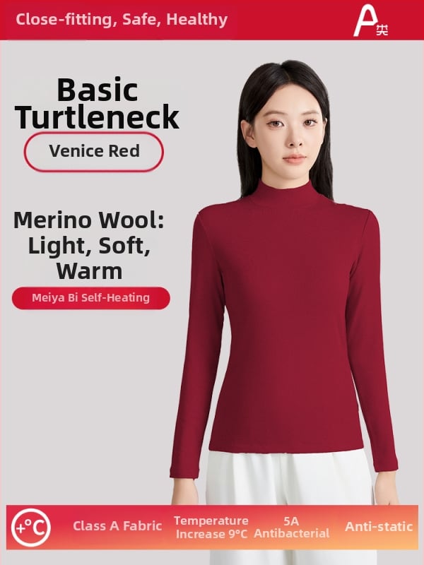 Ženski vuneni termalni bazni gornji sloj s polugornjem, dugi rukavi, debeli materijal 251–300 g/m², antibakterijski