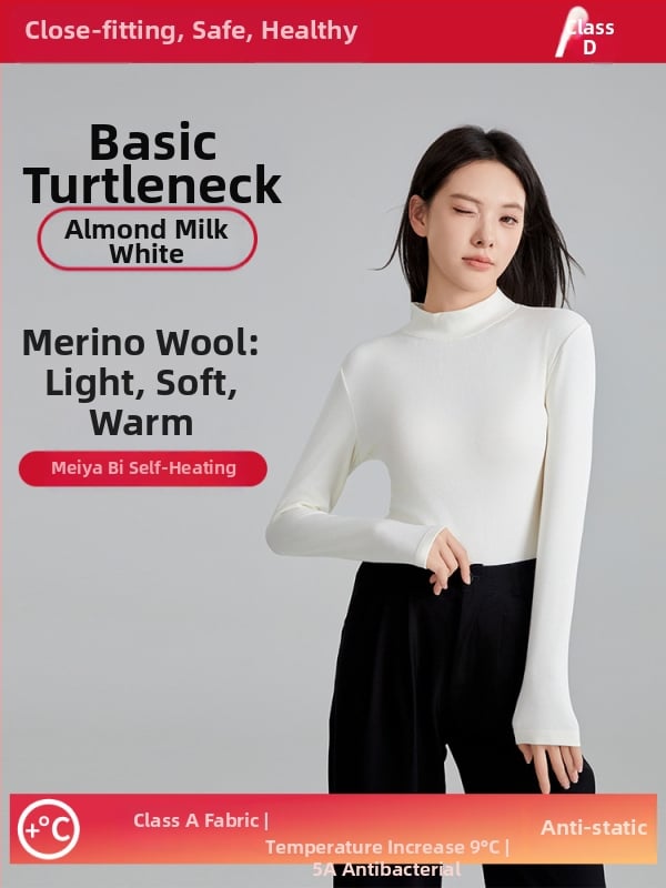 Ženski vuneni termalni bazni gornji sloj s polugornjem, dugi rukavi, debeli materijal 251–300 g/m², antibakterijski