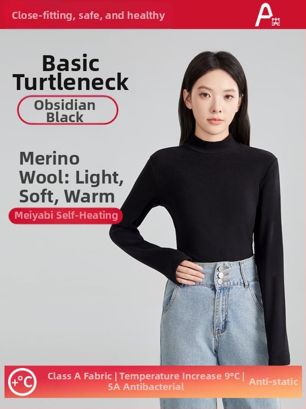 Ženski vuneni termalni bazni gornji sloj s polugornjem, dugi rukavi, debeli materijal 251–300 g/m², antibakterijski