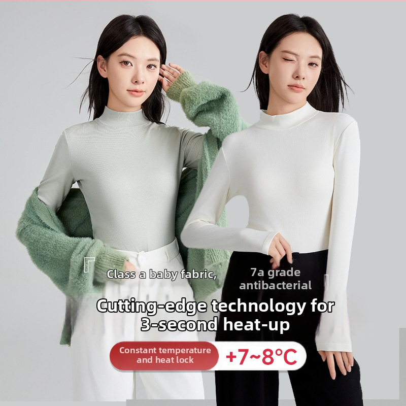 Ženský vlnený termálny základný top s polovičným golierom, dlhé rukávy, hrubý materiál 251–300 g/m², antibakteriálny