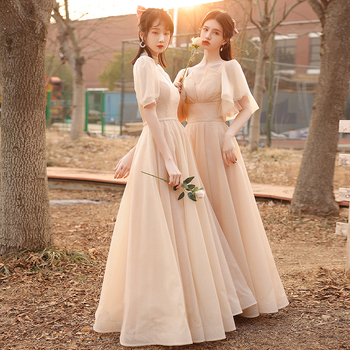 Elegantiška jaunosios palydėtojos suknelė, vasaros 2025 modelis, ilga suknelė, vidutinis liemuo, Feifei rankovės