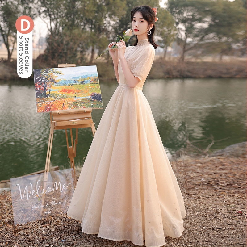 Elegantiška jaunosios palydėtojos suknelė, vasaros 2025 modelis, ilga suknelė, vidutinis liemuo, Feifei rankovės